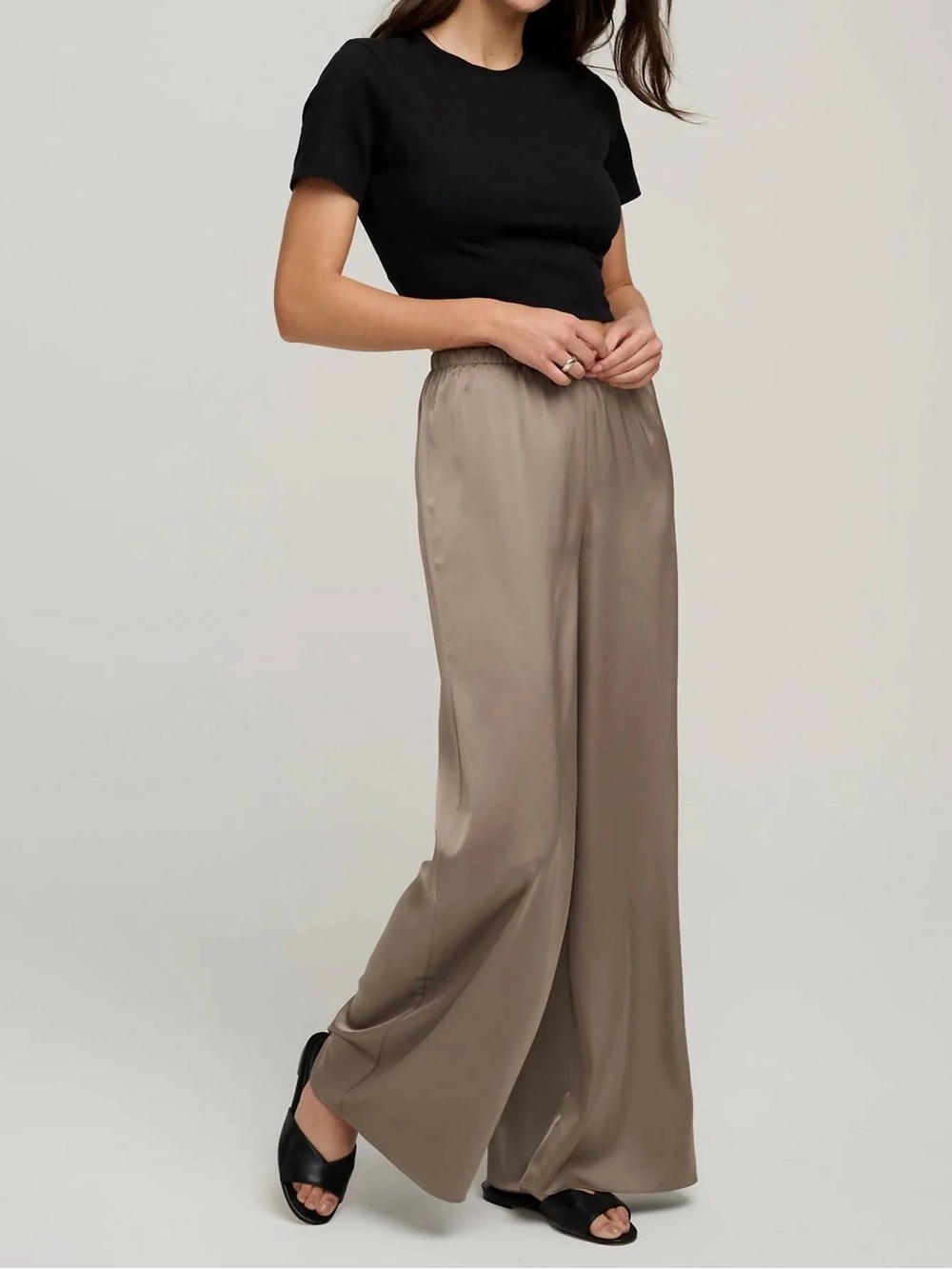 Favorite Daughter The Everything Wide Leg Satin Pant in Soft Taupe (NWOT)